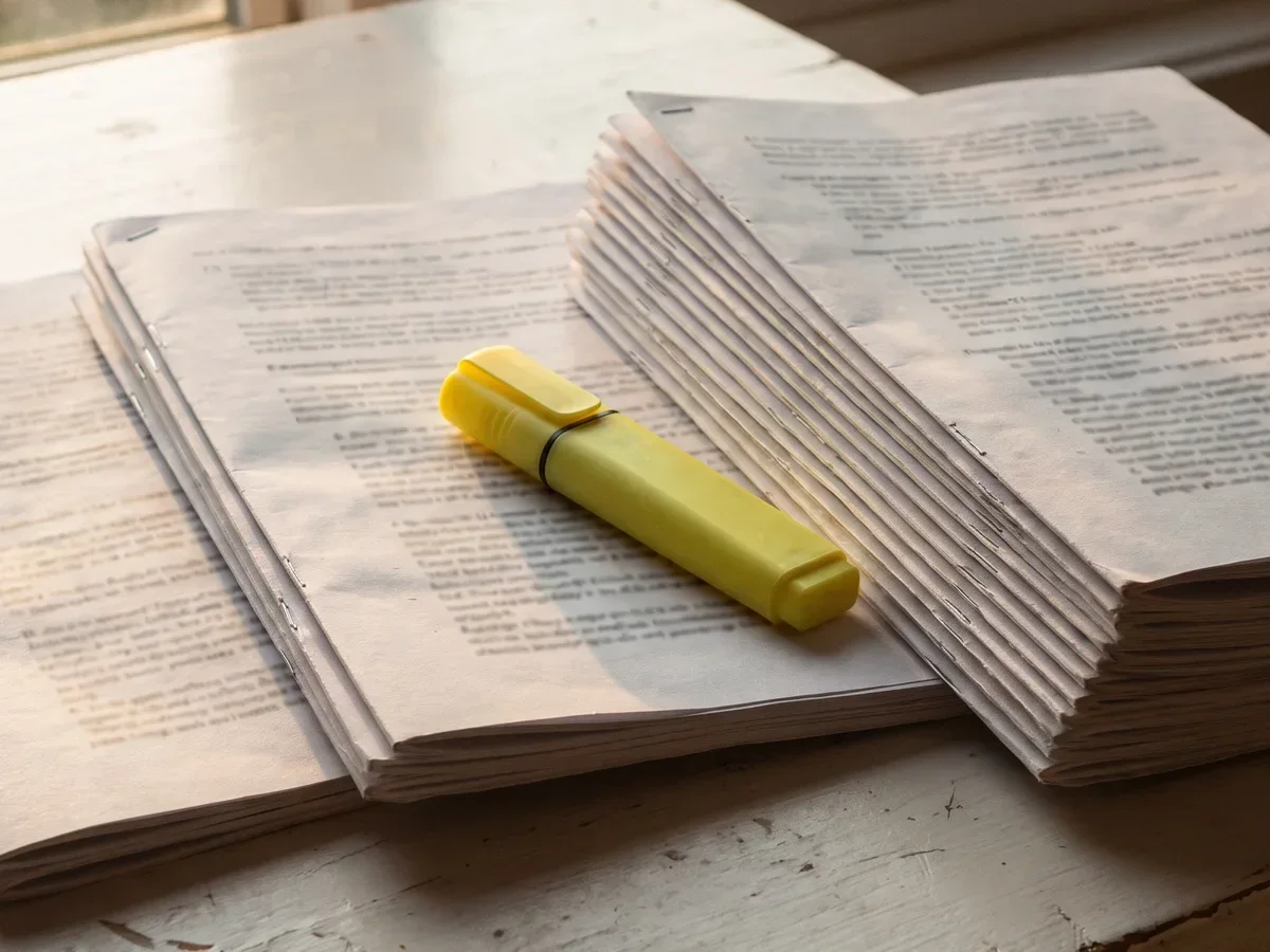 Drie offertes van verschillende dikte naast elkaar, met een markeerstift