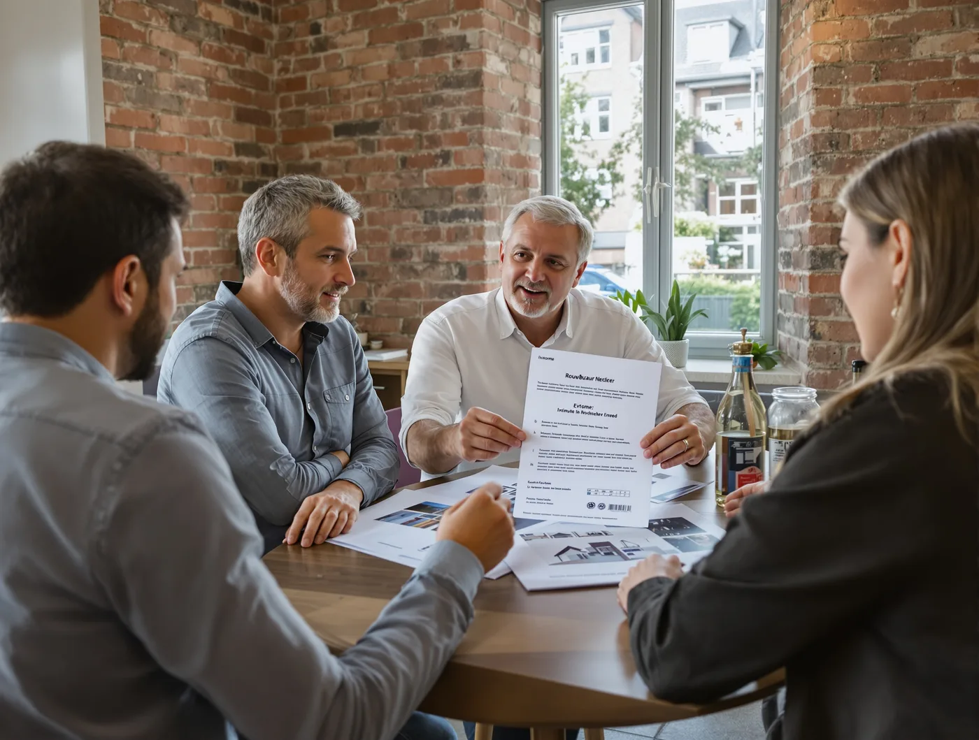 Overleg aan tafel over een bouwvraag