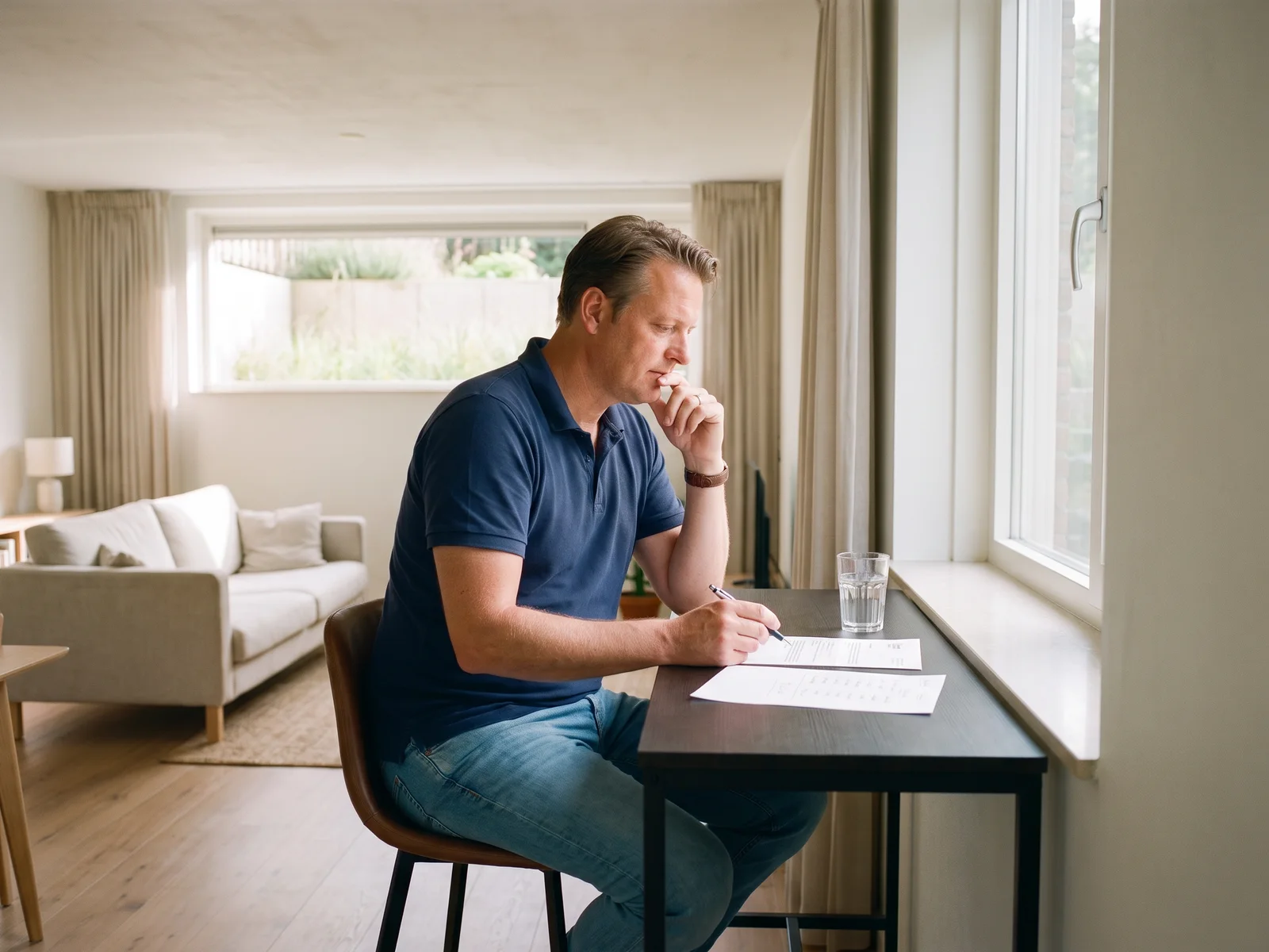 Een bewoner legt een offerte voor een kelderbak naast een lijst met andere kosten