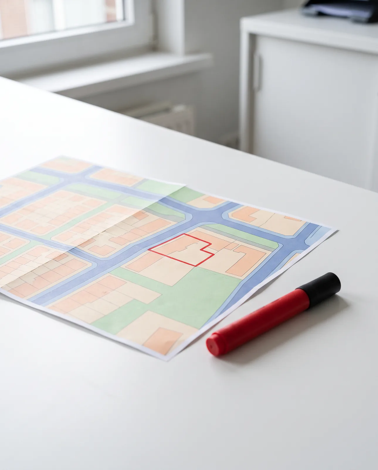 Een uitdraai van het omgevingsplan met het bouwvlak van een kavel in rood omlijnd