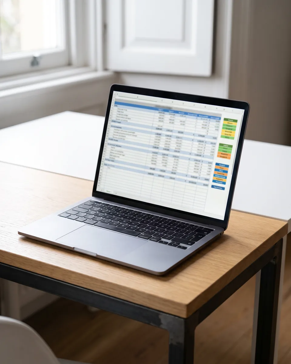 Een begroting op een laptopscherm, met een kolom waarin per post de regeling staat